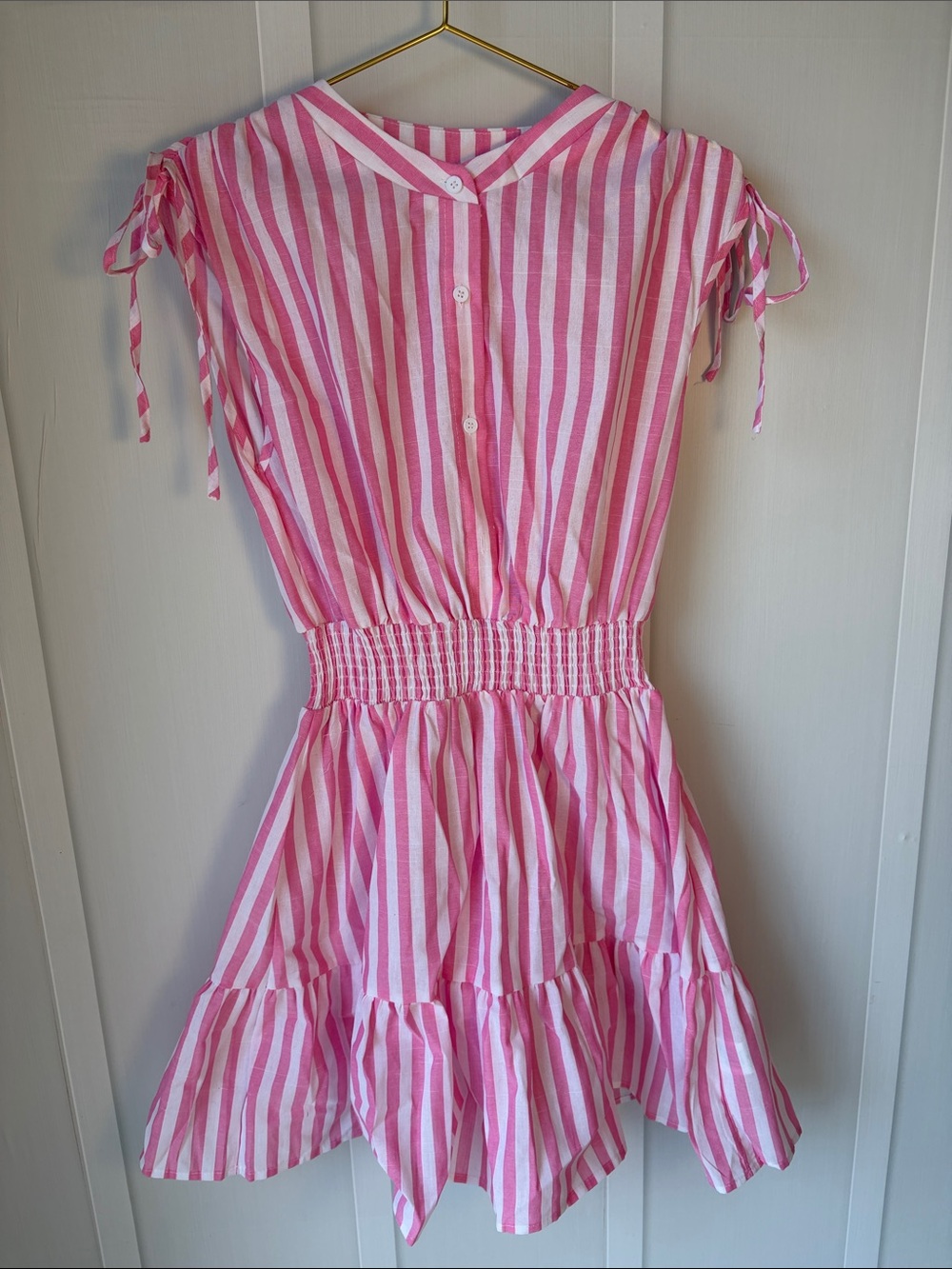 Women’s Pink Stripe Tie-Sleeve Dress
